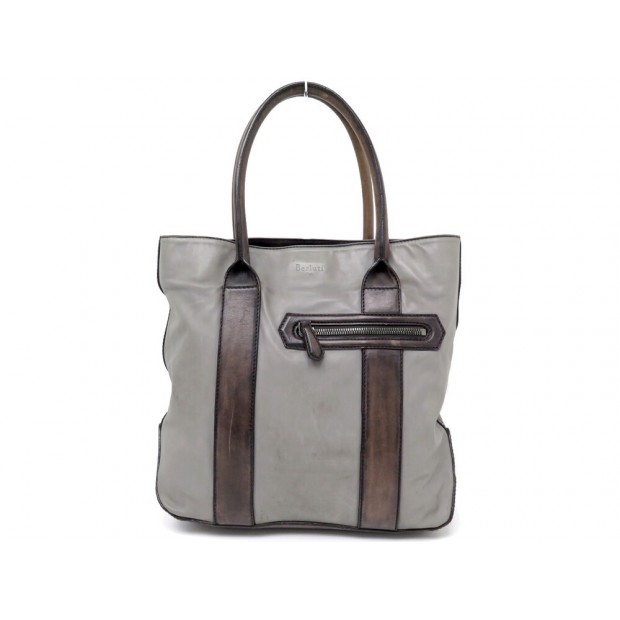 SAC A MAIN BERLUTI CABAS CUIR BICOLORE GRIS & MARRON PATINE TOTE HAND BAG 2400€