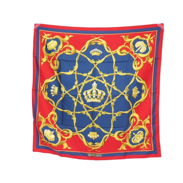 VINTAGE FOULARD HERMES CROWN 1ERE EDITION DE 1969 EN SOIE ROUGE CARRE SCARF 460€