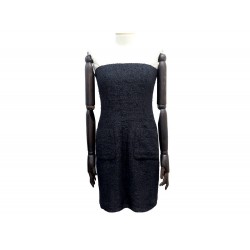 ROBE CHANEL BUSTIER P49162 TAILLE 38 M EN TWEED BLEU MARINE DRESS 4890€