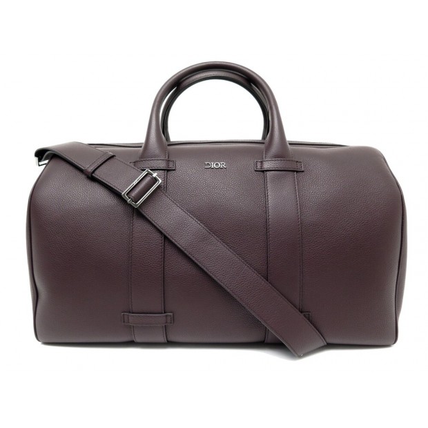 NEUF SAC DE VOYAGE A MAIN DIOR HOMME 45 CUIR GRAINE PRUNE TRAVEL HAND BAG 3100€