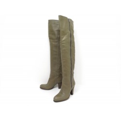 BOTTES BARBARA BUI CUISSARDES KAKI EN CUIR TAILLE 39 BOOTS LEATHER SHOES 750€
