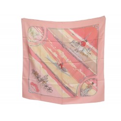 FOULARD HERMES GROENLAND CARRE 90 PHILIPPE LEDOUX EN SOIE ROSE CARRE SCARF 460€