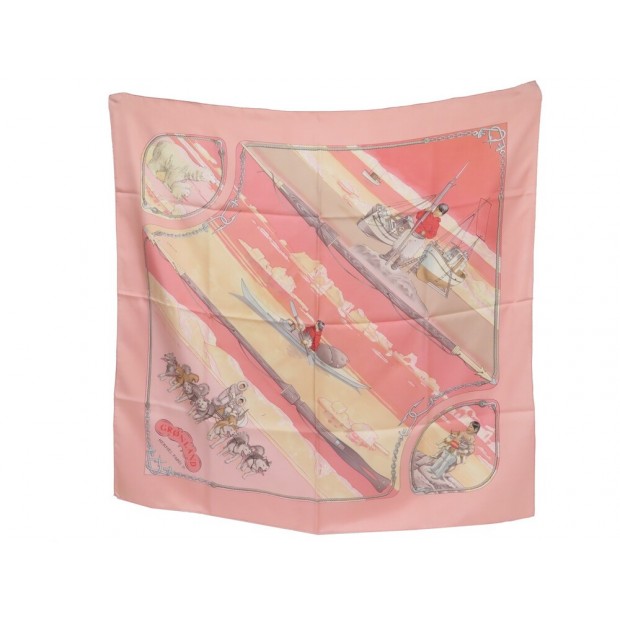 FOULARD HERMES GROENLAND CARRE 90 PHILIPPE LEDOUX EN SOIE ROSE CARRE SCARF 460€