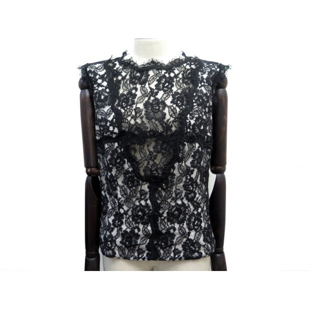 HAUT CHANEL P47450 TAILLE M 40 EN COTON DENTELLE BRODERIE NOIR BLACK TOP 3200€