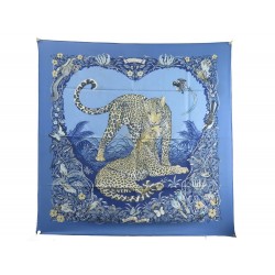 FOULARD HERMES JUNGLE LOVE CARRE 90 EN SOIE BLEU BLUE SCARF SILK + BOITE 460€