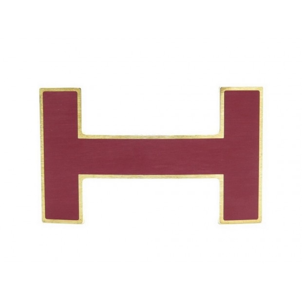 NEUF BOUCLE DE CEINTURE HERMES H QUIZZ 32 MM LAQUE BORDEAUX ACIER BROSSE DORE