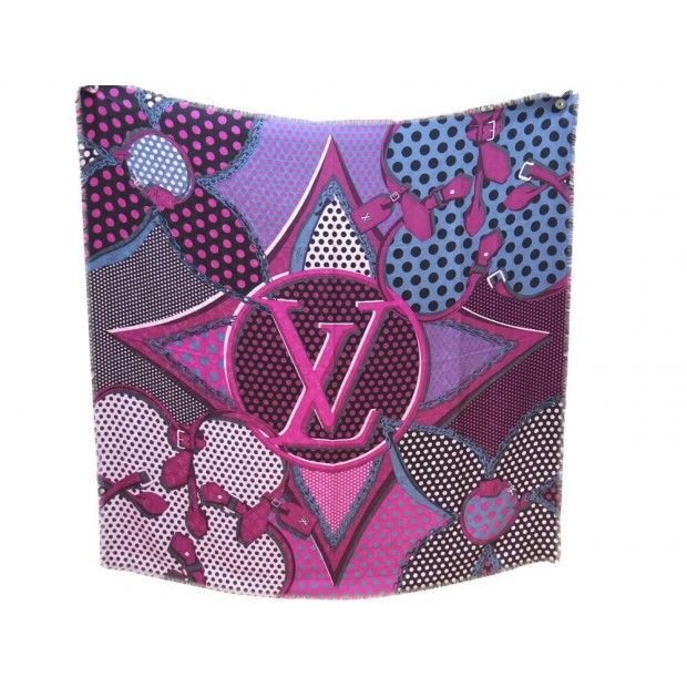 ECHARPE LOUIS VUITTON M70794 CHALE MONOGRAM EN SOIE ET LAINE ROSE SHAWL 435€