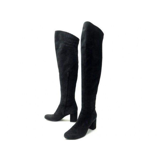 BOTTES CUISSARDES SAINT LAURENT DAIM 37.5 EN DAIM NOIR BLACK SUEDE BOOTS 1395€