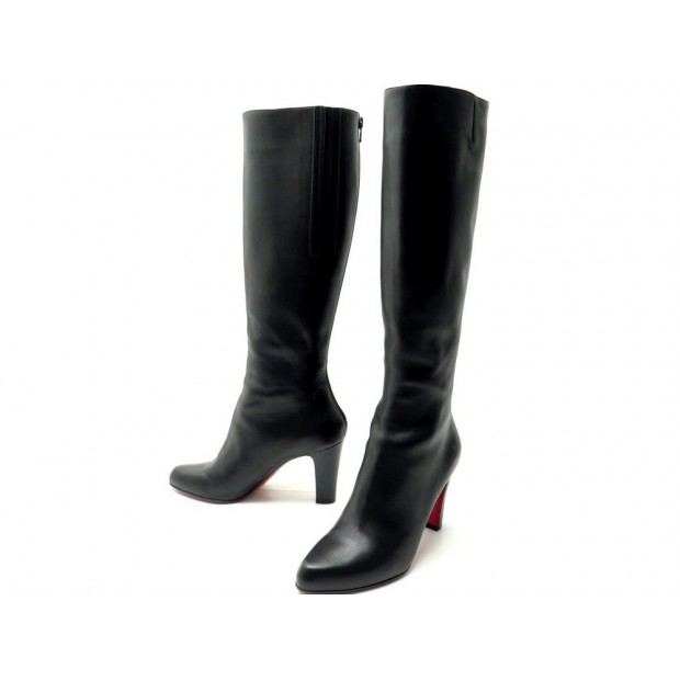 NEUF CHAUSSURES CHRISTIAN LOUBOUTIN BOTTES A TALONS 38.5 CUIR NOIR BOOTS 1495€