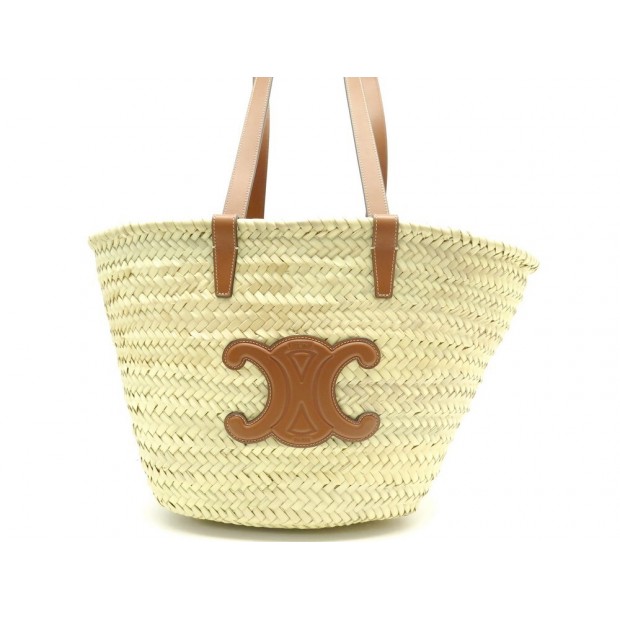 NEUF SAC A MAIN CELINE 192622 CABAS PANIER MM TRIOMPHE EN RAPHIA BEIGE TOTE BAG