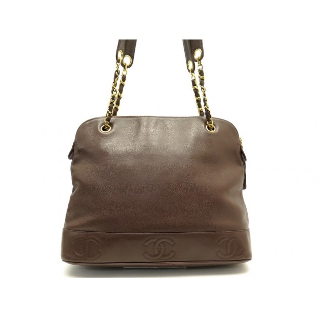 VINTAGE SAC A MAIN CHANEL CABAS SHOPPING LOGO CC EN CUIR MARRON HAND BAG 6000€