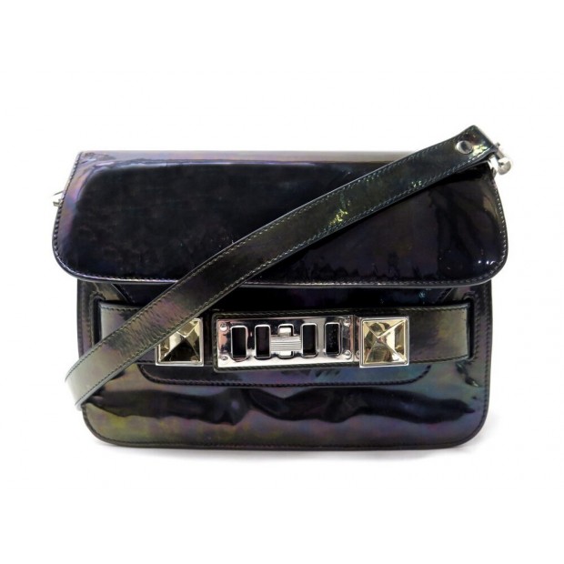 SAC A MAIN PROENZA SCHOULER PS11 MINI CLASSIC CUIR NOIR IRISE VERNIS BAG 1550€