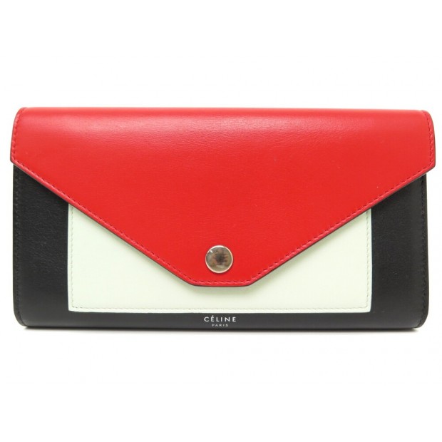 NEUF PORTEFEUILLE CELINE TRIFOLD EN CUIR ROUGE NOIR ET BLANC LEATHER WALLET 560€