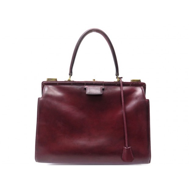 VINTAGE SAC A MAIN HERMES DOCTEUR EN CUIR BOX BORDEAUX 1970 LEATHER DOCTOR BAG