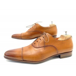 CHAUSSURES SANTONI 7104 RICHELIEU 7 IT 42 FR EN CUIR PATINE CAMEL SHOES 590€