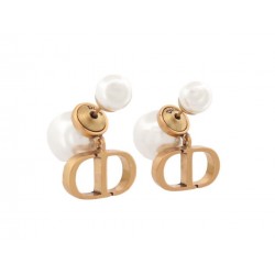 NEUF BOUCLES D'OREILLES DIOR TRIBALES EN METAL DORE ET PERLES NEW EARRINGS 470€