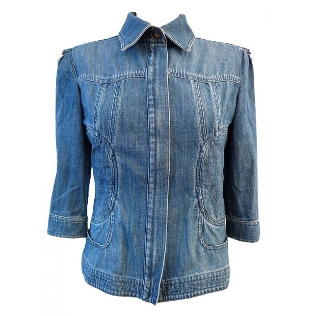 NEUF VESTE DENIM JEAN CHANEL 40 M FEMME PRINTEMPS 2008 COTON BLEU JACKET 2500€