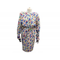 NEUF ENSEMBLE BLOUSE & JUPE CHANEL T34 EN SOIE IMPRIME PEINTURE COCO TOP SKIRT