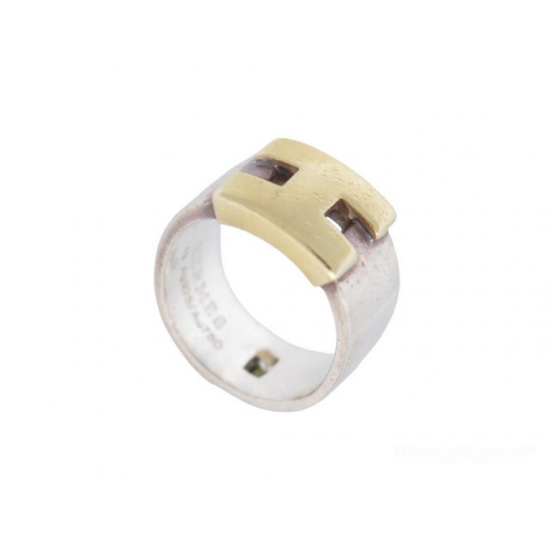 BAGUE HERMES HERAKLES T 47 BICOLORE EN OR JAUNE & ARGENT 925 TWO TONE GOLD RING