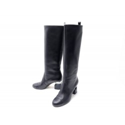 CHAUSSURES CHANEL BOTTES A TALONS PERLE G30451 T38 EN CUIR NOIR BOOTS 2250€