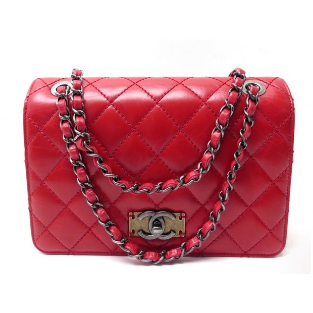 NEUF SAC A MAIN CHANEL RABAT LOGO CC CUIR MATELASSE ROUGE FLAP BAG PURSE 6350€