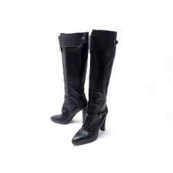 CHAUSSURES BOTTES HERMES 40 A TALONS EN CUIR NOIR BLACK LEATHER BOOTS 1800€