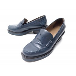 CHAUSSURES HERMES MOCASSINS A TALONS 40 EN CUIR BLEU MARINE LOAFERS SHOES 1050€