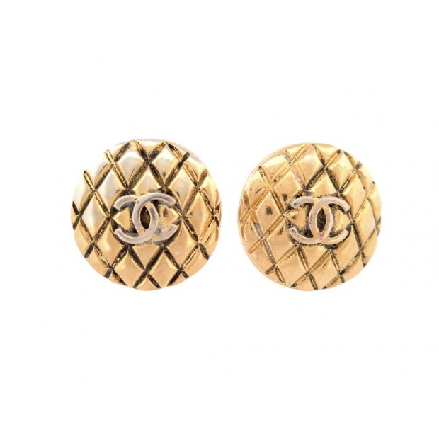 VINTAGE BOUCLES D'OREILLES CHANEL LOGO CC MATELASSE 1986 DE CASTELLANE EARRINGS