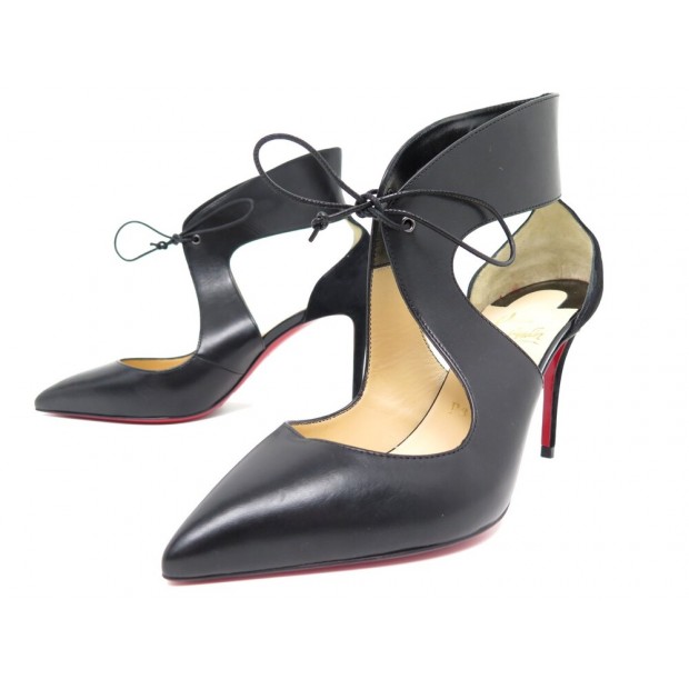 NEUF CHAUSSURES CHRISTIAN LOUBOUTIN 1170600 FERME ROUGE 36.5 CUIR NOIR SHOE 995€