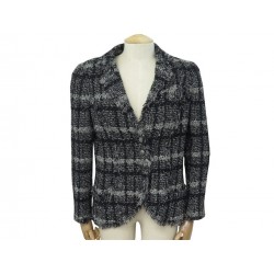 VESTE CHANEL GILET BOUTONS LOGO CC L 42 EN TWEED DE LAINE NOIR ET BLANC 6960€