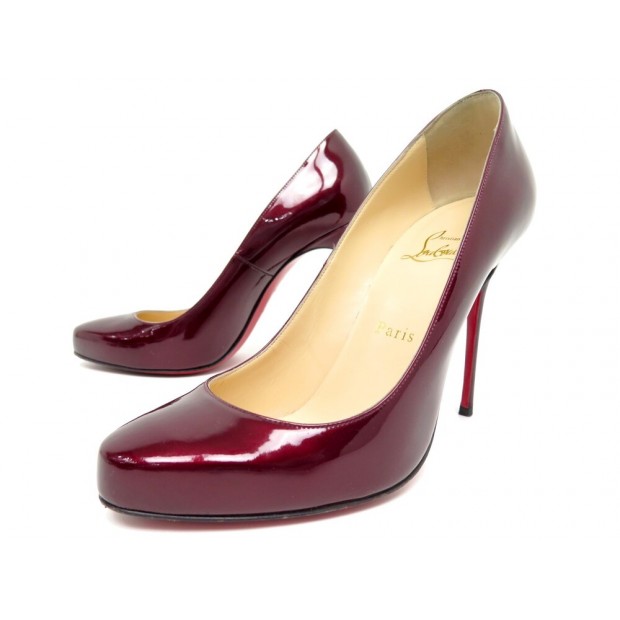 CHAUSSURES CHRISTIAN LOUBOUTIN FIFI ESCARPINS 39 CUIR VERNIS BORDEAUX SHOES 575€