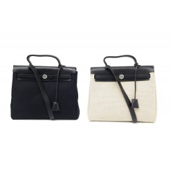 SAC A MAIN HERMES HERBAG 31 CUIR ET 2 CORPS TOILE NOIR ET BEIGE HAND BAG 2550€