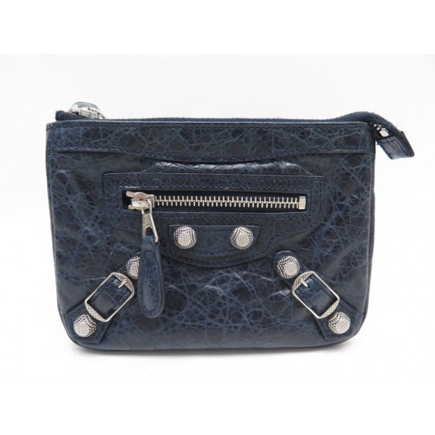 NEUF PORTE MONNAIE BALENCIAGA CITY 272440 EN CUIR BLEU BLUE LEATHER WALLET 570€