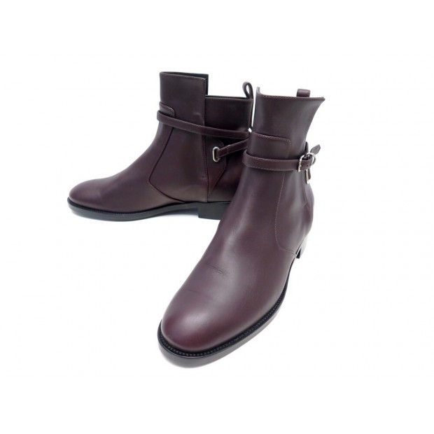 CHAUSSURES BALENCIAGA BOTTINES A BOUCLES 357864 37 EN CUIR PRUNE LOW BOOTS 930€