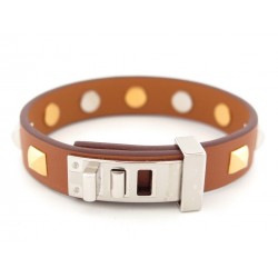 NEUF BRACELET HERMES MINI DOG CLOUS CARRE DORE ARGENTE CFS011 EN CUIR JEWEL 460€