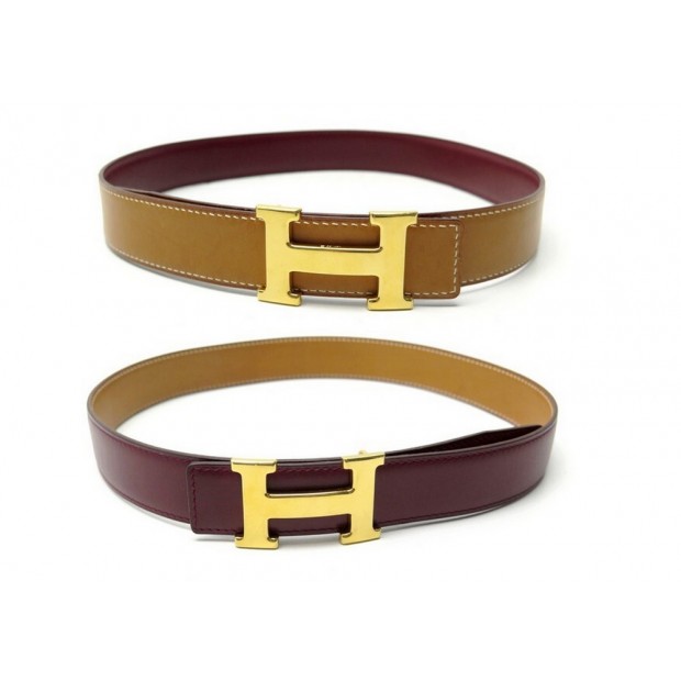 CEINTURE HERMES BOUCLE H CUIR REVERSIBLE T75 SWIFT BORDEAUX & NATUREL BELT 650€