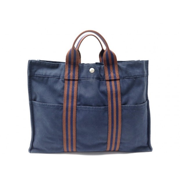 SAC A MAIN HERMES TOTO GM CABAS EN TOILE BLEU MARINE CANVAS HAND TOTE BAG 1100€