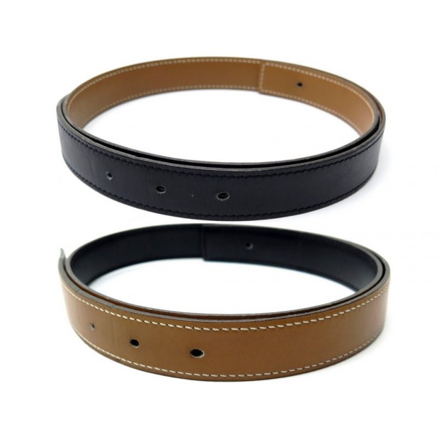 LIEN DE CEINTURE HERMES CUIR BOX REVERSIBLE 24MM 70 NOIR BLACK BELT LEATHER 330€