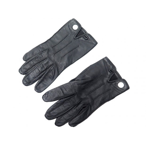 GANTS HERMES CLOU DE SELLE T8 EN CUIR NOIR BLACK LEATHER GLOVES AVEC BOITE 690€