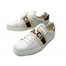 NEUF CHAUSSURES GUCCI ACE STRIP 523469 BASKETS 9.5 43.5 CUIR SNEAKERS SHOES 650€