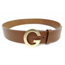 CEINTURE GUCCI BOUCLE G DORE 203742 TAILLE 80 EN CUIR MARRON LEATHER BELT 395€