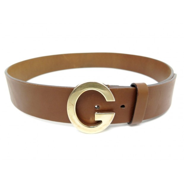 CEINTURE GUCCI BOUCLE G DORE 203742 TAILLE 80 EN CUIR MARRON LEATHER BELT 395€