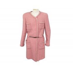 MANTEAU CHANEL P16510 CEINTURE L 42 TWEED DE LAINE & SOIE ROSE WOOL COAT 6290€