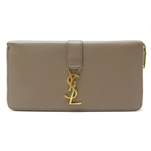 NEUF PORTEFEUILLE SAINT LAURENT 414570 YSL PORTE MONNAIE CUIR TAUPE WALLET 595€