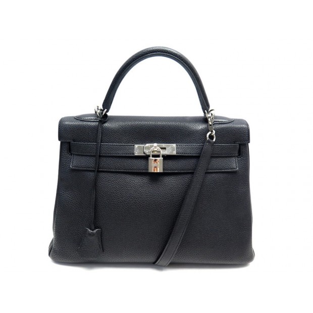 SAC A MAIN HERMES KELLY 32 RETOURNE 2011 EN CUIR TOGO NOIR BANDOULIERE HAND BAG