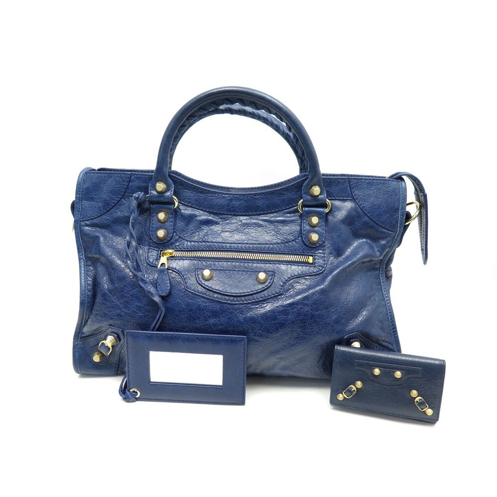 Balenciaga Blue Lambskin Leather Motorcycle City Bag  STYLISHTOP