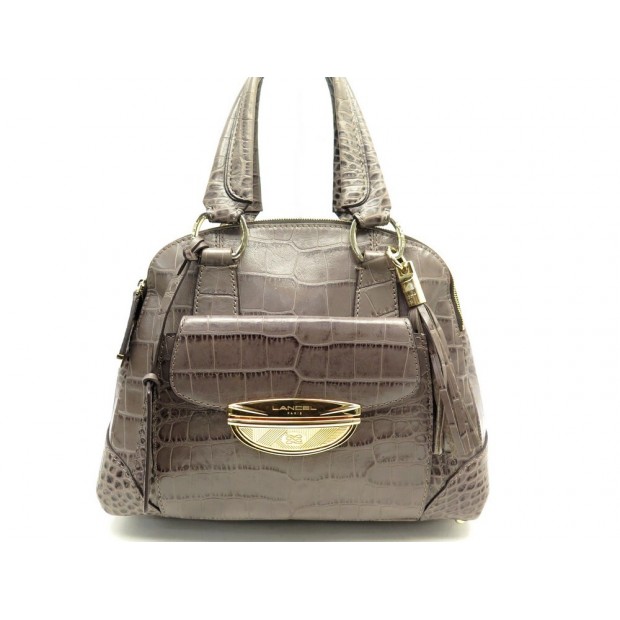 NEUF SAC A MAIN LANCEL ADJANI A03374 CUIR FACON CROCO TAUPE HAND BAG PURSE 990€