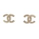 NEUF BOUCLES D'OREILLES CHANEL LOGO CC & STRASS A86504 METAL DORE EARRINGS 420€