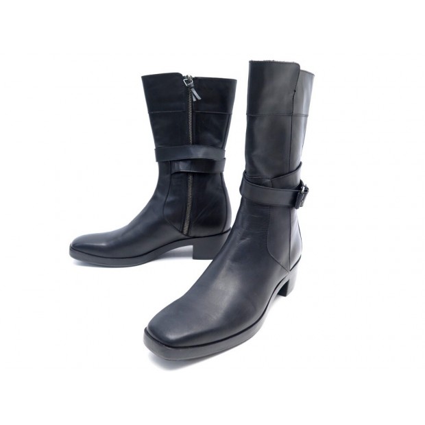 CHAUSSURES BOTTES BALENCIAGA A SANGLES 37 CUIR NOIR PLATES LEATHER BOOTS 1200€