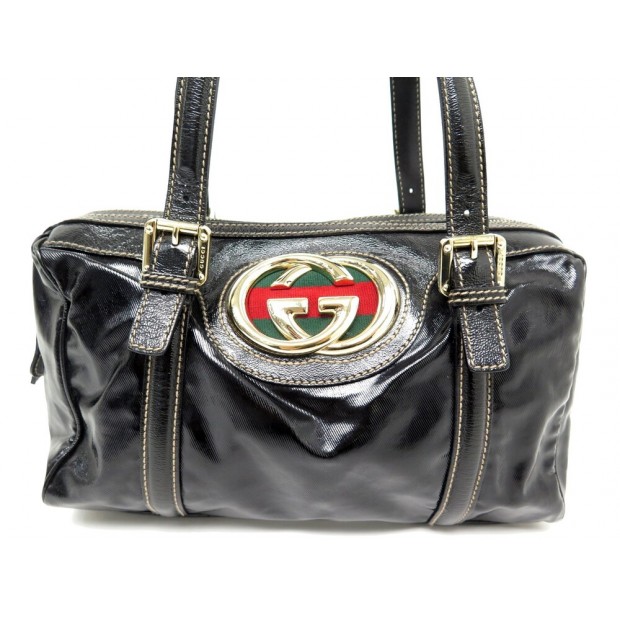 SAC A MAIN GUCCI BOSTON BRITT MEDIUM 170009 EN CUIR NOIR LEATHER HAND BAG 1200€